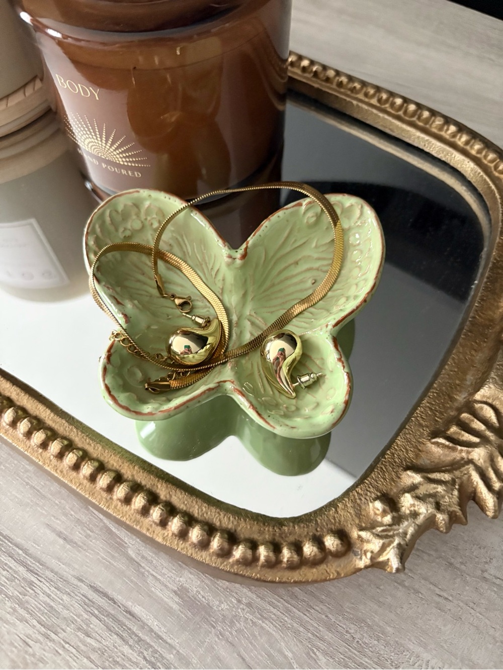 Vietri Pale Green Ceramic Butterfly Jewelry Dish Made In Italy